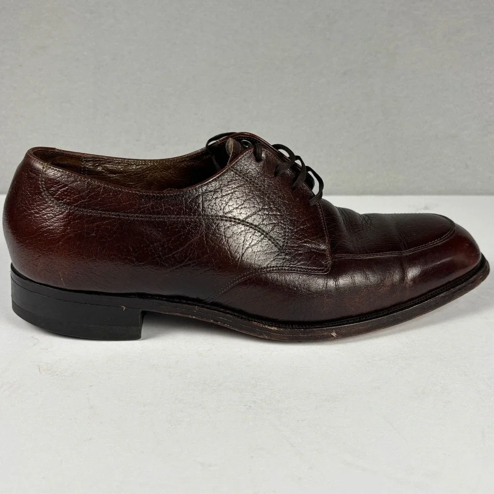 Vintage Florsheim Apron Toe Blucher Pebbled Leather Dress Shoes 8.5 E Burgundy